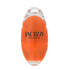 An orange highlighter with a clear casing, featuring a logo on the body.