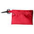 A red Tech Kit Pouch featuring a zip closure and a clip attachment, with a small logo on the surface.