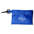 A blue Tech Kit Pouch with a zip closure and a pen attached, featuring a logo on the front.