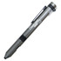 A grey survival stylus pen featuring a clip and a logo. Ideal for writing tasks.