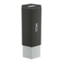 A drink bottle in a sleek hexagonal design, featuring black and silver colours, with a logo on the side.