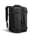 A black backpack with multiple straps, zippers, and a sleek, minimalist design. It features a logo on the front.