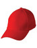 A red fitted structured cap featuring a mesh design and equipped with a logo.