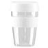 A drink bottle made of clear plastic with a white lid and band, featuring a stylish design.