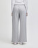 Grey women's wide leg pants with an elastic waistband, featuring a logo on the back.