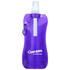 A drink bottle in a translucent purple design, featuring a spout and a logo.