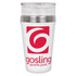 A drink bottle featuring a white body, stainless steel lid, and a logo in red.