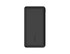 A black power bank with a sleek design, featuring an integrated cable and a small logo.