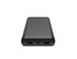 A black power bank with two USB ports and a USB-C port. The device features a sleek, smooth design.