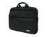 A black laptop bag with dual handles and a shoulder strap, featuring a front pocket and branding.