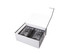 A whisky set with two crystal tumblers and whisky stones, presented in a sleek black and white box.