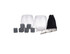 A gin set featuring two clear glasses, six grey cooling stones, tongs, and a black storage pouch.