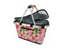 A pink insulated carry basket with a floral fruit pattern, featuring silver insulation and a zippered pocket.