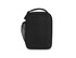 A black insulated lunch bag with a mesh side pocket and a sturdy handle. It features a simple, sleek design.