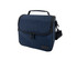 A navy insulated lunch bag with a textured finish, featuring a single compartment, handle, and shoulder strap.
