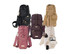 A drink bottle bag in various colours: black, beige, burgundy, pink, and white, featuring adjustable straps and a logo.