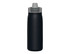 A drink bottle in matte black with a grey flip-top lid. It features a logo on its surface.