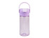 A drink bottle in light purple with a flip-top lid and a carrying handle, featuring a logo.