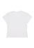 A white baby tee with short sleeves and a simple design, featuring a branding logo.