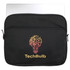 A black laptop sleeve features a light bulb design with gears and a logo, suitable for a laptop or device.