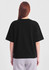 A black box tee with short sleeves, featuring a simple design and a logo at the back.