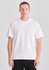A white short-sleeve men's box tee displayed on a model against a grey background. The product features a logo.
