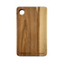 A wooden serving board with a natural finish and a circular hole, featuring a subtle brand logo.