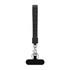 A black wrist tactile phone holder keytag featuring a textured grip and a metal clasp for attachment.