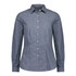 A women's long sleeve shirt in navy and white check pattern, featuring a collared neckline and button front.