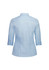 A light blue women's shirt with 3/4 sleeves and a curved hem, featuring a logo on the back.