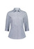 A fitted women's shirt with 3/4 sleeves in a blue and white checkered pattern. Features a classic collar and buttons.