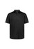 A short-sleeve men's shirt in black with a classic fit and button-up design, featuring a logo.