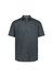 A classic fit short sleeve shirt in dark grey with a button-down front and a collar. Features a logo on the chest.