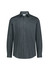 A long-sleeve men's shirt in a dark grey with a button-down collar and a logo on the chest.