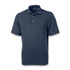 A navy blue short-sleeved polo shirt with a collar and a logo.
