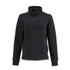 A black women's half zip jacket with long sleeves and a high collar. It includes a branding logo on the jacket.