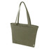 A green recycled zip tote bag with two handles and a spacious opening, featuring a branded logo.
