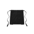 A black half bib short apron with a pocket and two side ties. It features a simple design and a logo.