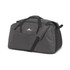 A large, dark grey duffel bag with dual handles and a removable shoulder strap, featuring a logo.