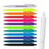 A collection of Javelin pens in various bright colours, including white and black, with a logo on one pen.
