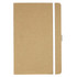 A brown journal with a white band and a closure tab, featuring a smooth cover and a simple design.