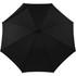 A black umbrella featuring an auto-open mechanism, with a logo positioned on the canopy.