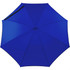 A blue auto open fashion umbrella with a black handle and a logo. Suitable for leisure and outdoor activities.
