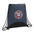 A drawstring sportspack in dark blue and black, featuring a circular logo.