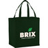 A green non-woven shopper tote bag with two handles and a logo on the front.