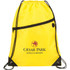 A yellow drawstring sportspack with a zipped pocket and a branded logo at the front.