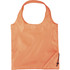 An orange foldaway shopper tote bag with a single strap and a compact design for storage. It features a logo.