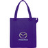 A purple insulated grocery tote bag with a logo on the front and sturdy handles.