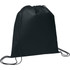 A black non-woven drawstring sportpack with a cinch closure and matching drawstrings, featuring a logo.