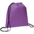 A purple non-woven drawstring sportpack with black drawstrings, featuring a branding logo.